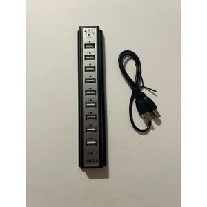 10 Port USB 2.0 High Speed Hub Multiport Expander Strip Black with Cable
